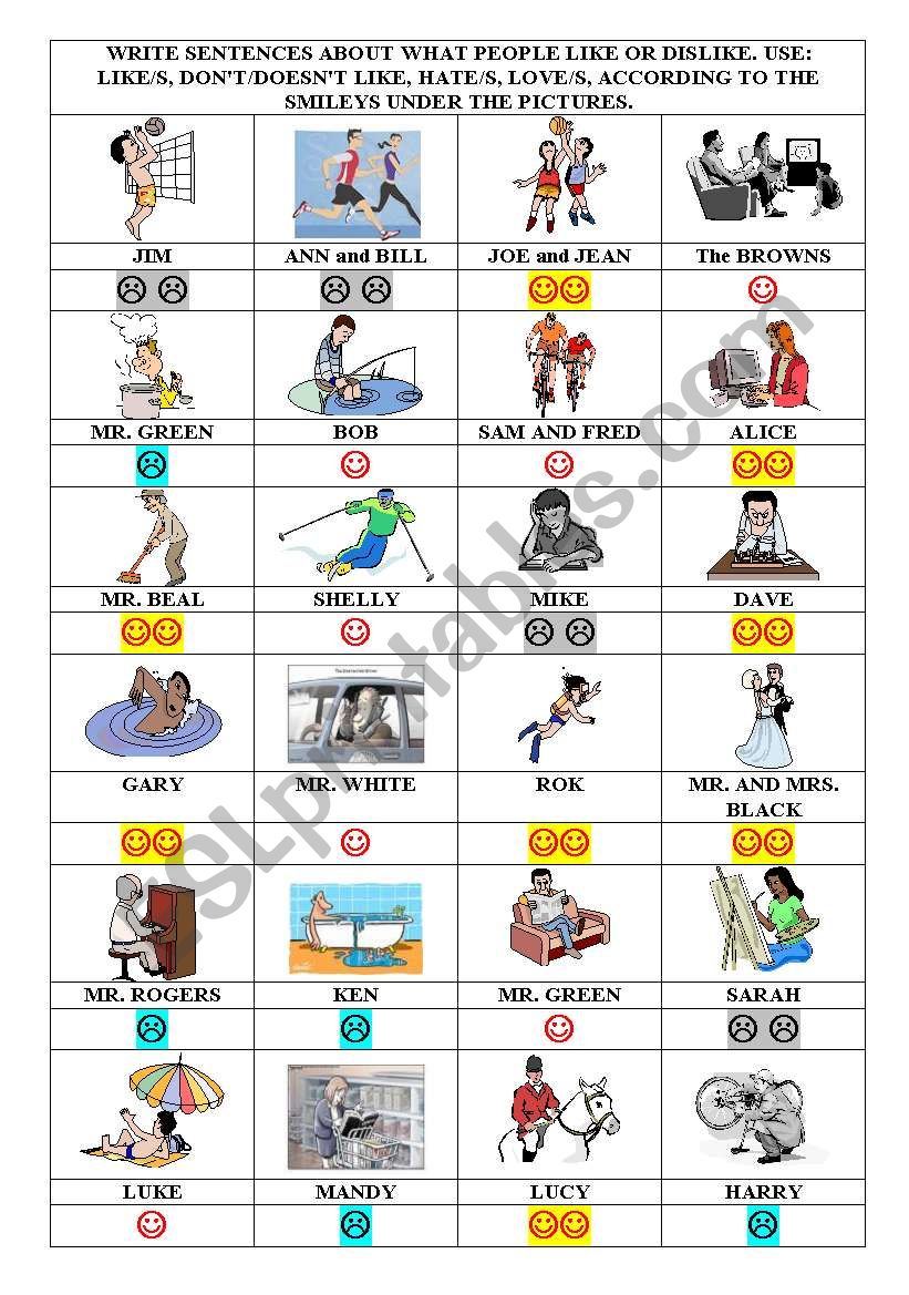 LIKES - DISLIKES worksheet