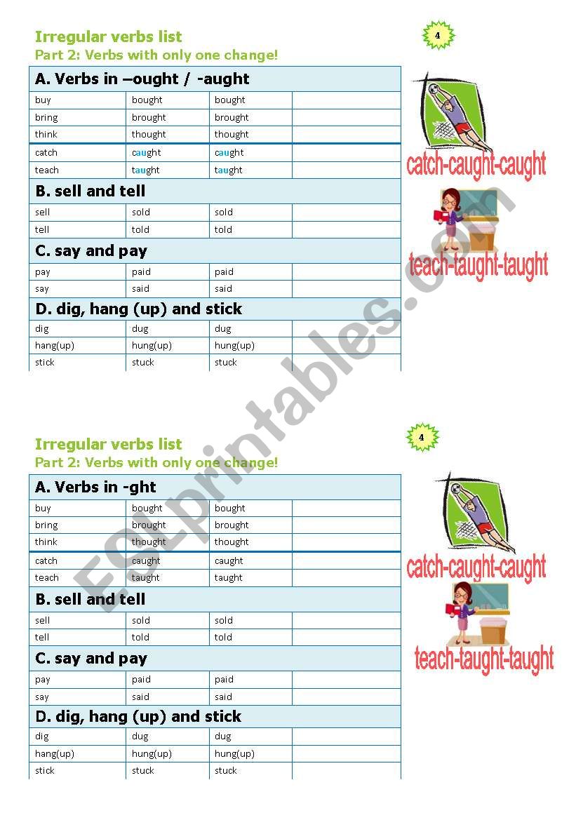 Irregular verbs list - Part 2 worksheet