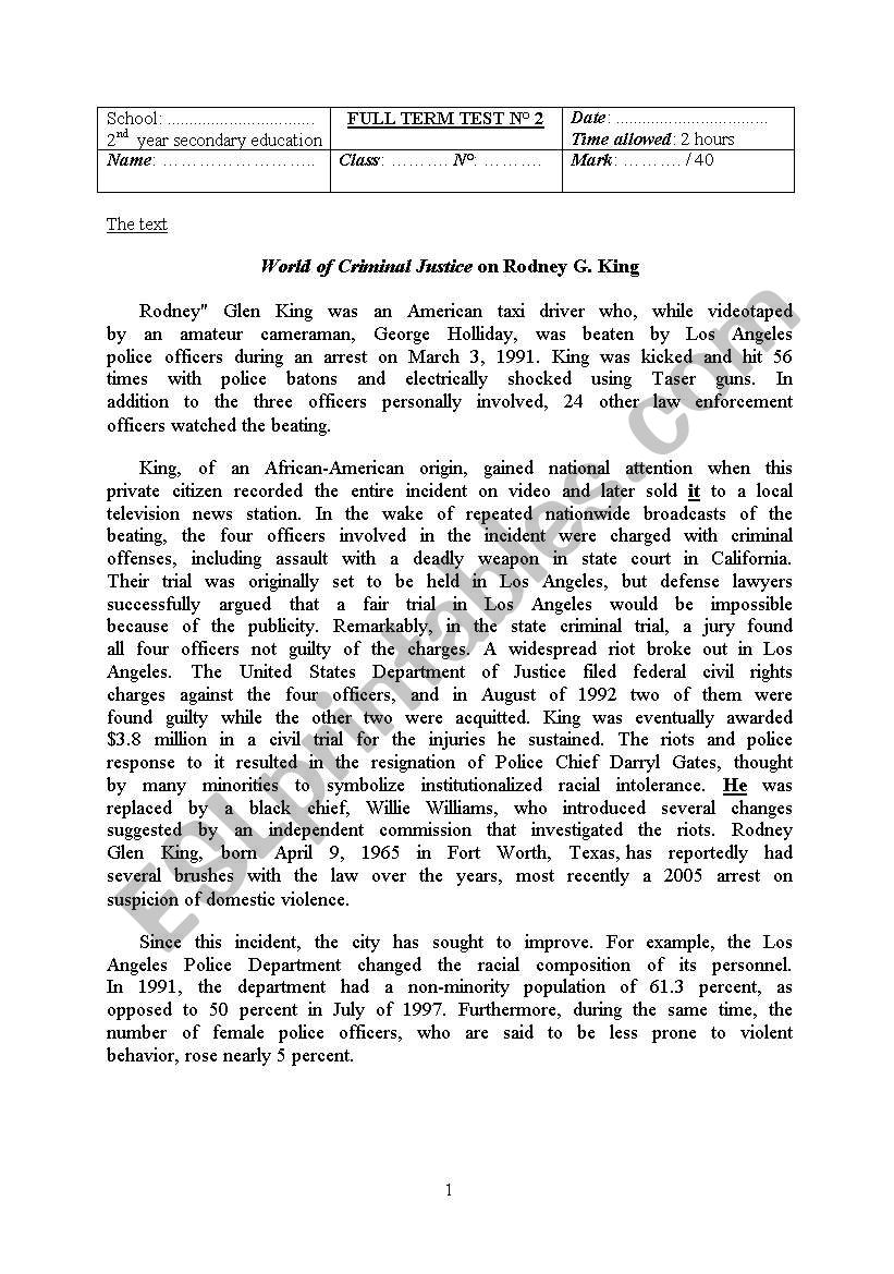 End of Term Test nÂ°2 worksheet