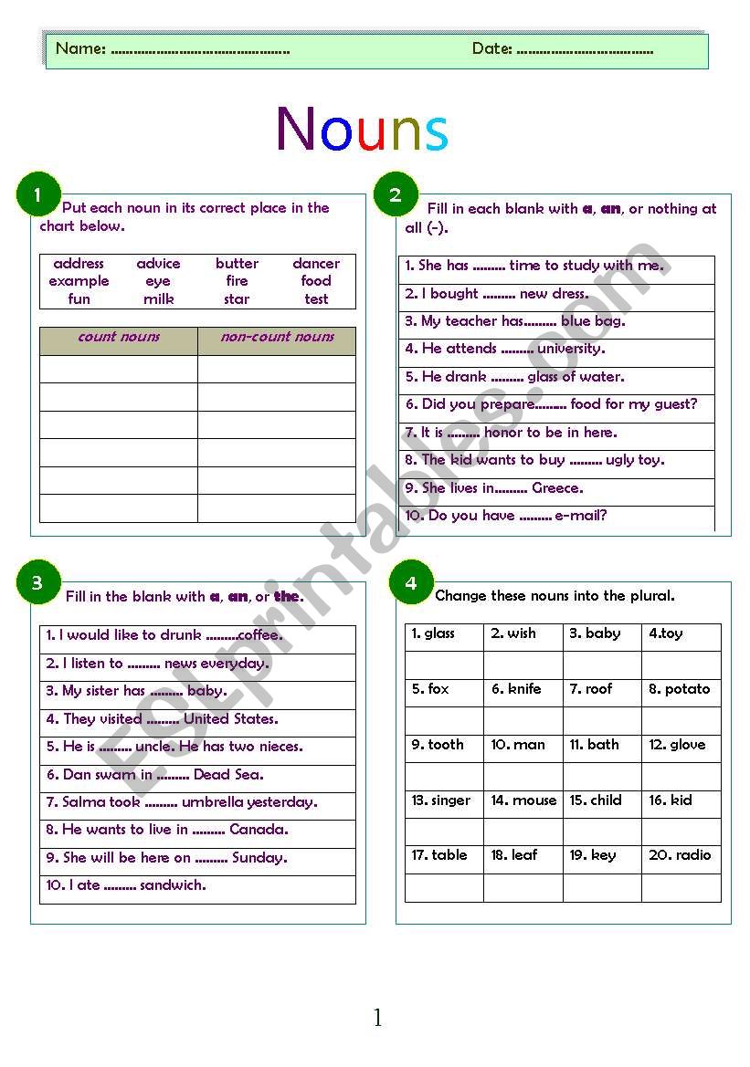 Nouns worksheet