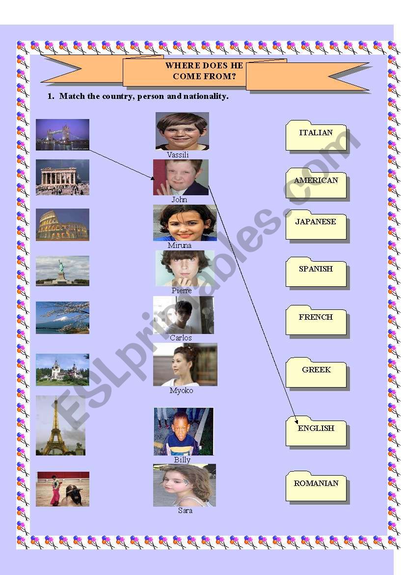 Where does he come from? worksheet