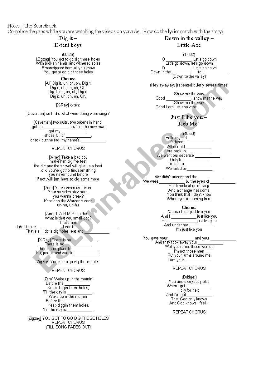 Holes Lyrics - Gap Filling Exercise