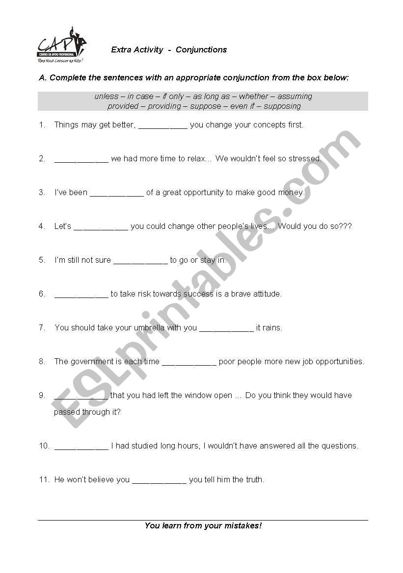 Conjunctions worksheet