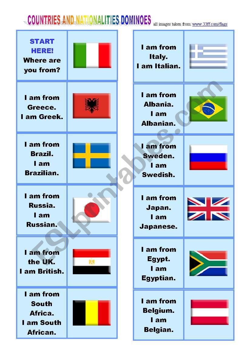 COUNTRIES & NATIONALITIES DOMINOES