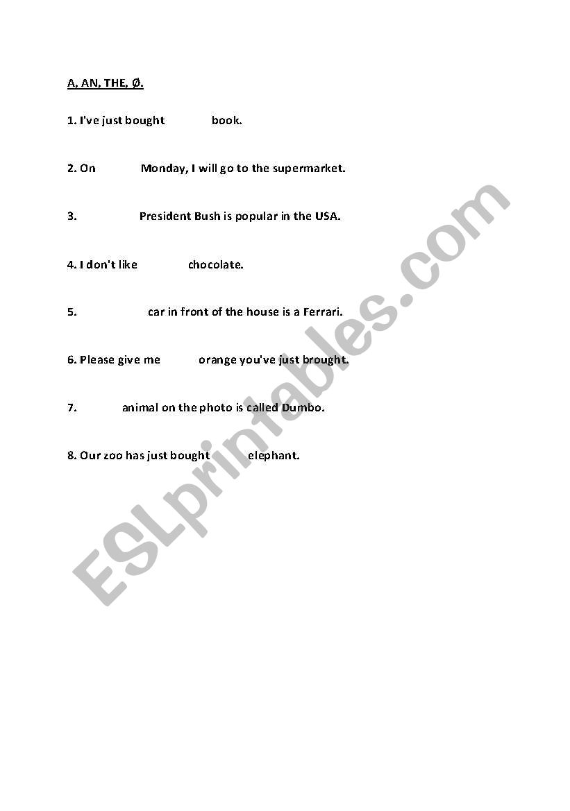 A, AN, or THE ? worksheet