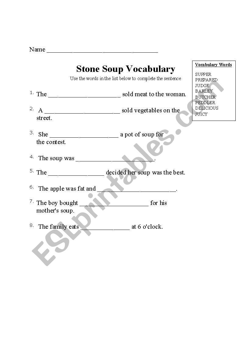 Stone Soup Vocabulary worksheet