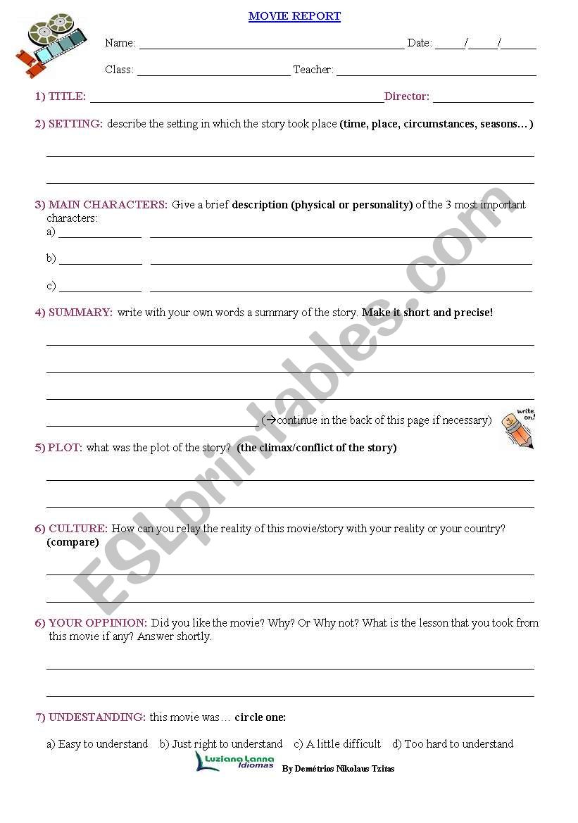 MOVIE REPORT WORKSHEET worksheet