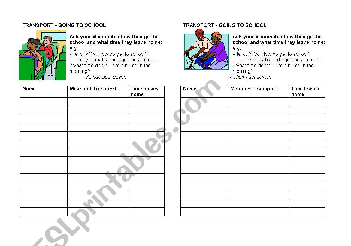 How do you get to school? Classroom transport survey with time and most, many, a lot of, some, a few