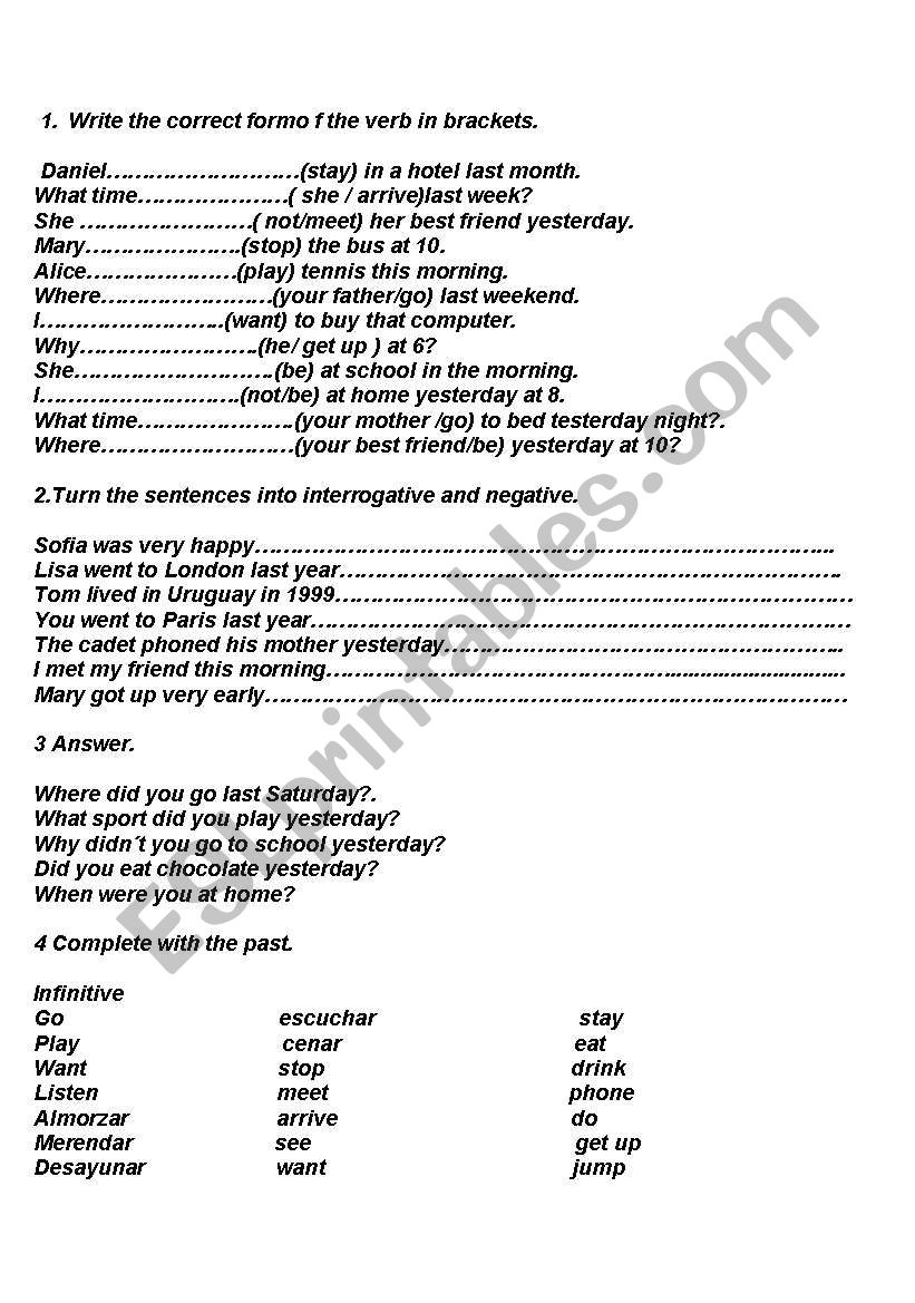 Simple past exercises worksheet