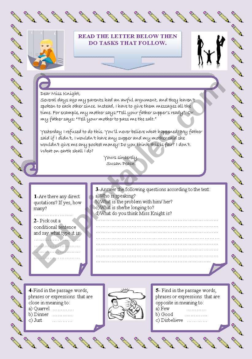 A LETTER TO THE AGONY AUNT. worksheet