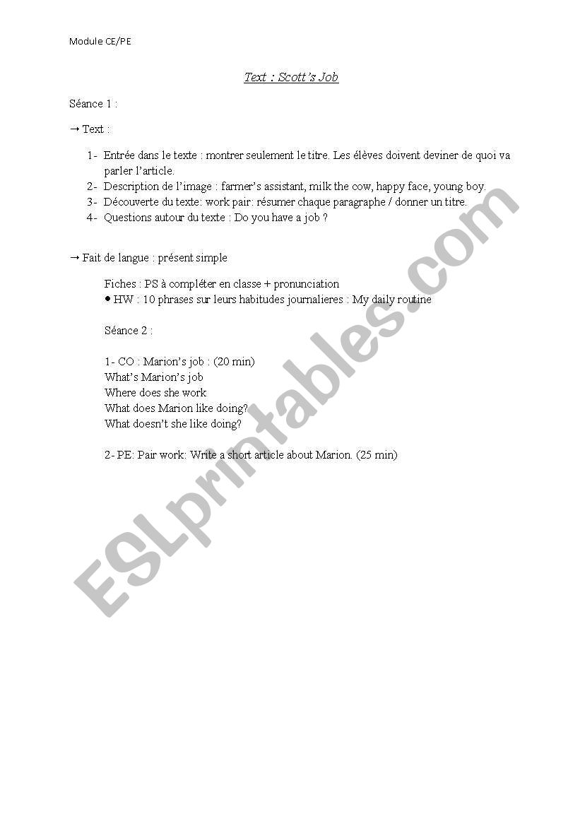 scotts job worksheet