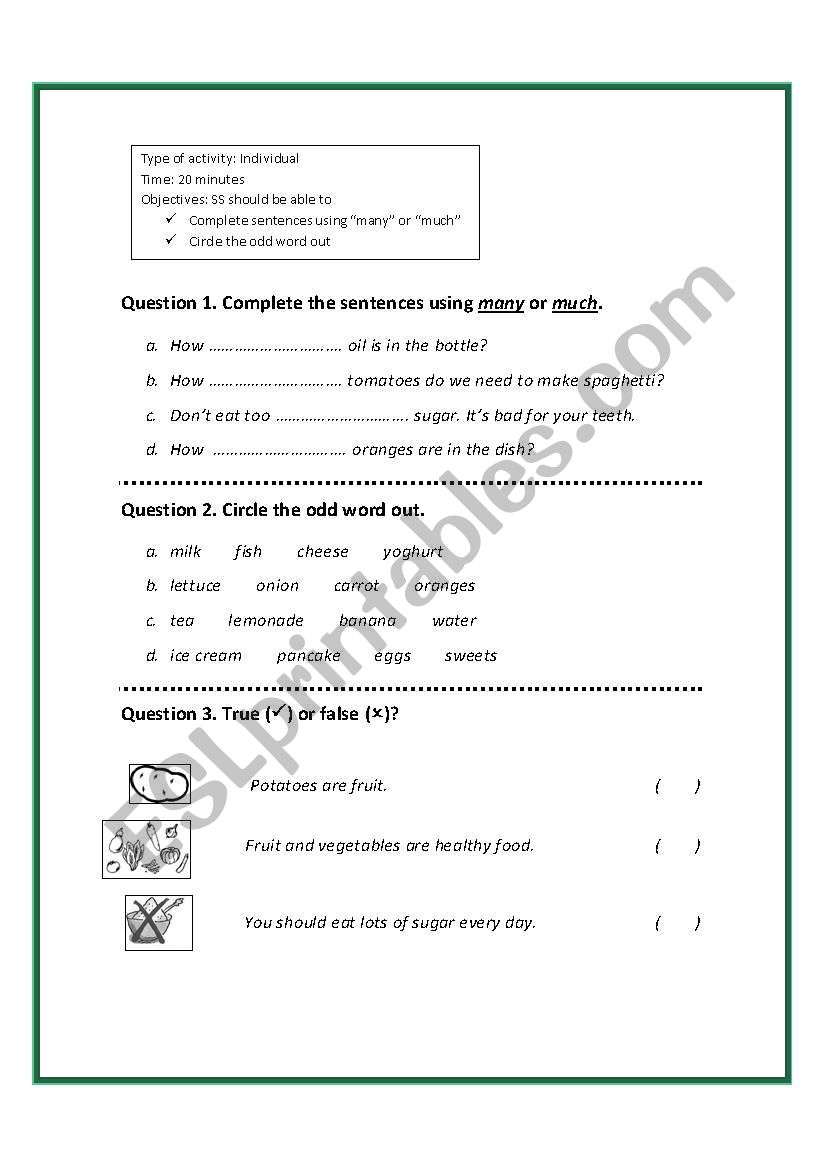  many or much worksheet