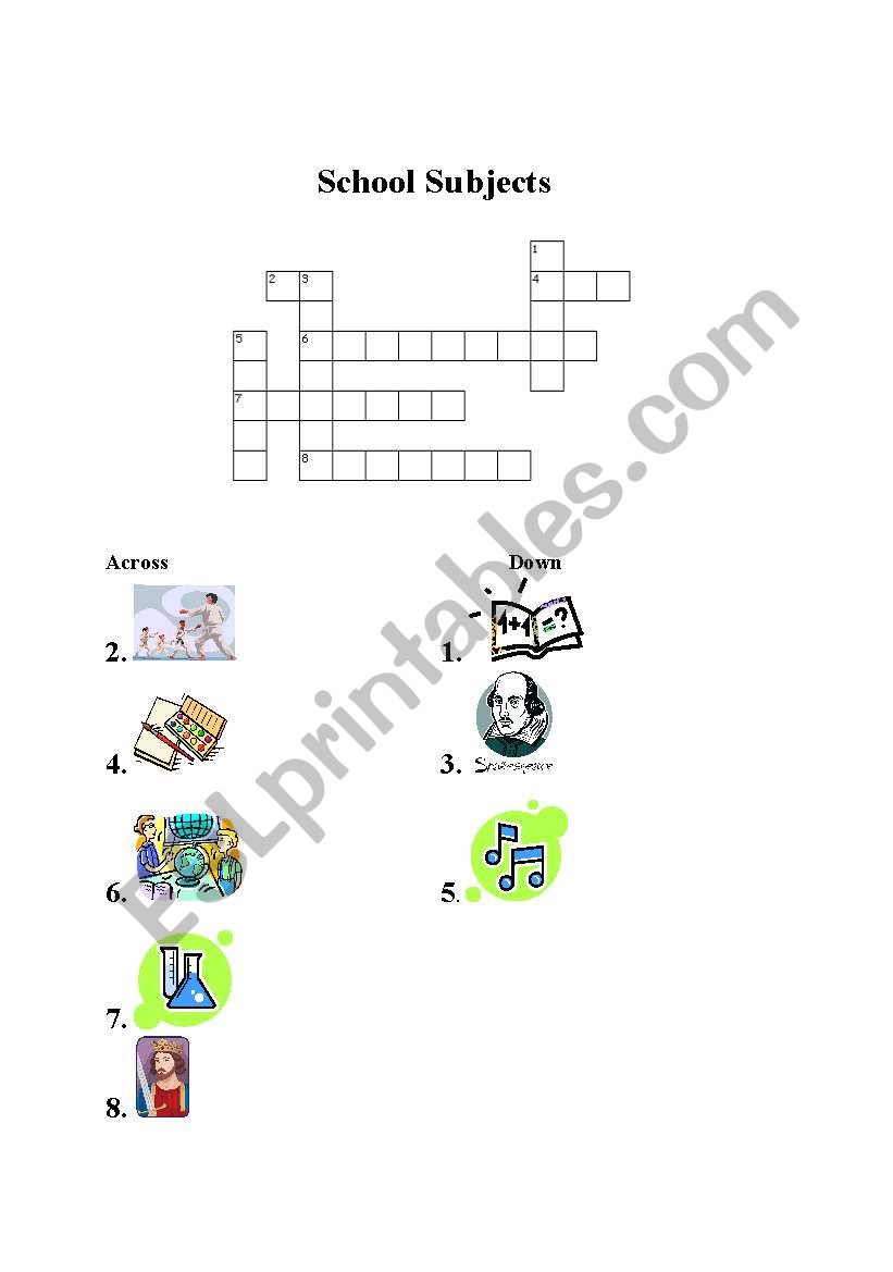 School subjects puzzle worksheet