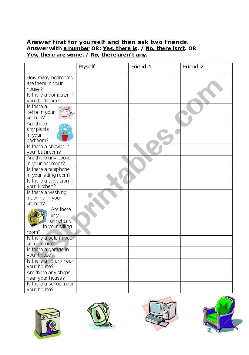 Home questionnaire - Is there a/an? There is/are