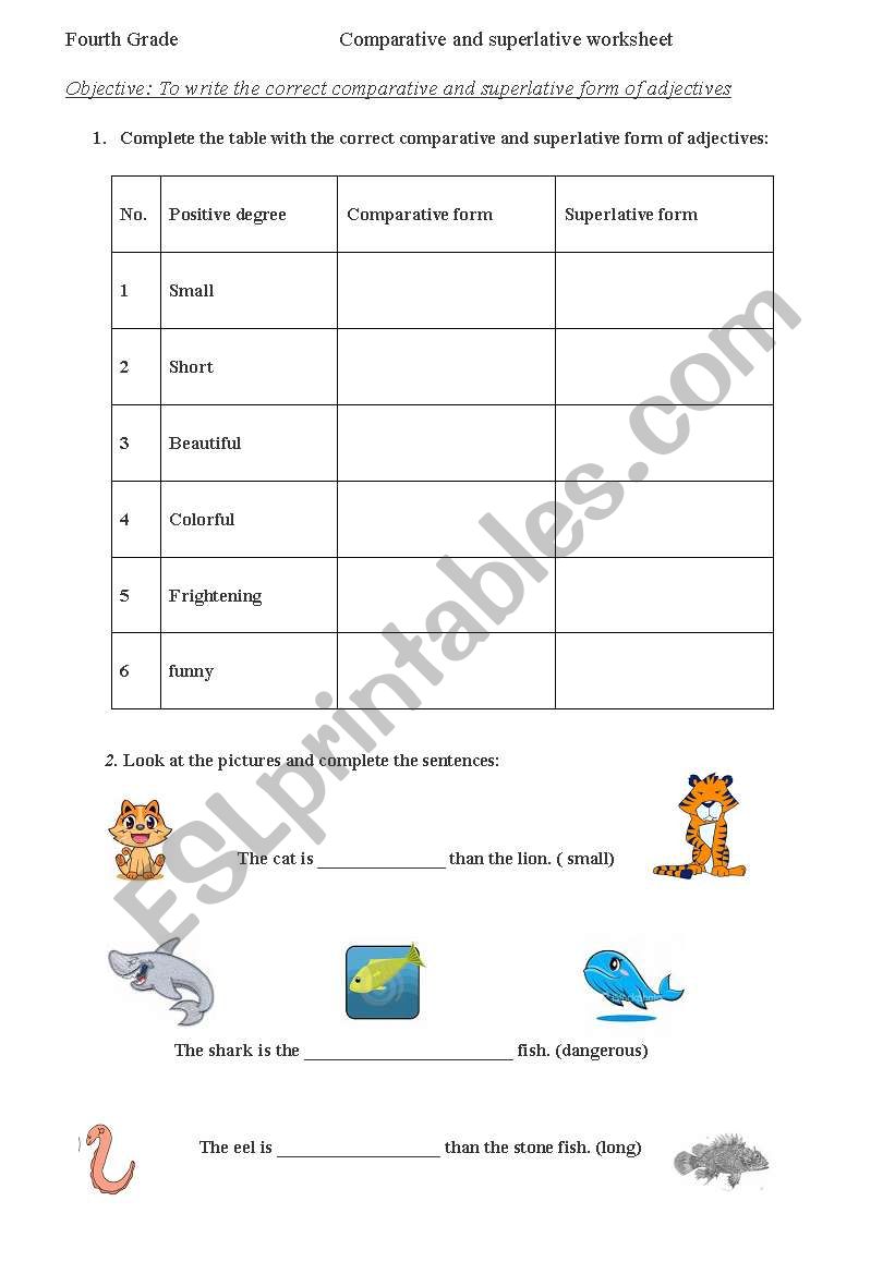 worksheet on comparative and superlative forms