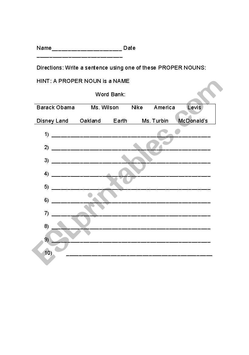 Proper Nouns worksheet