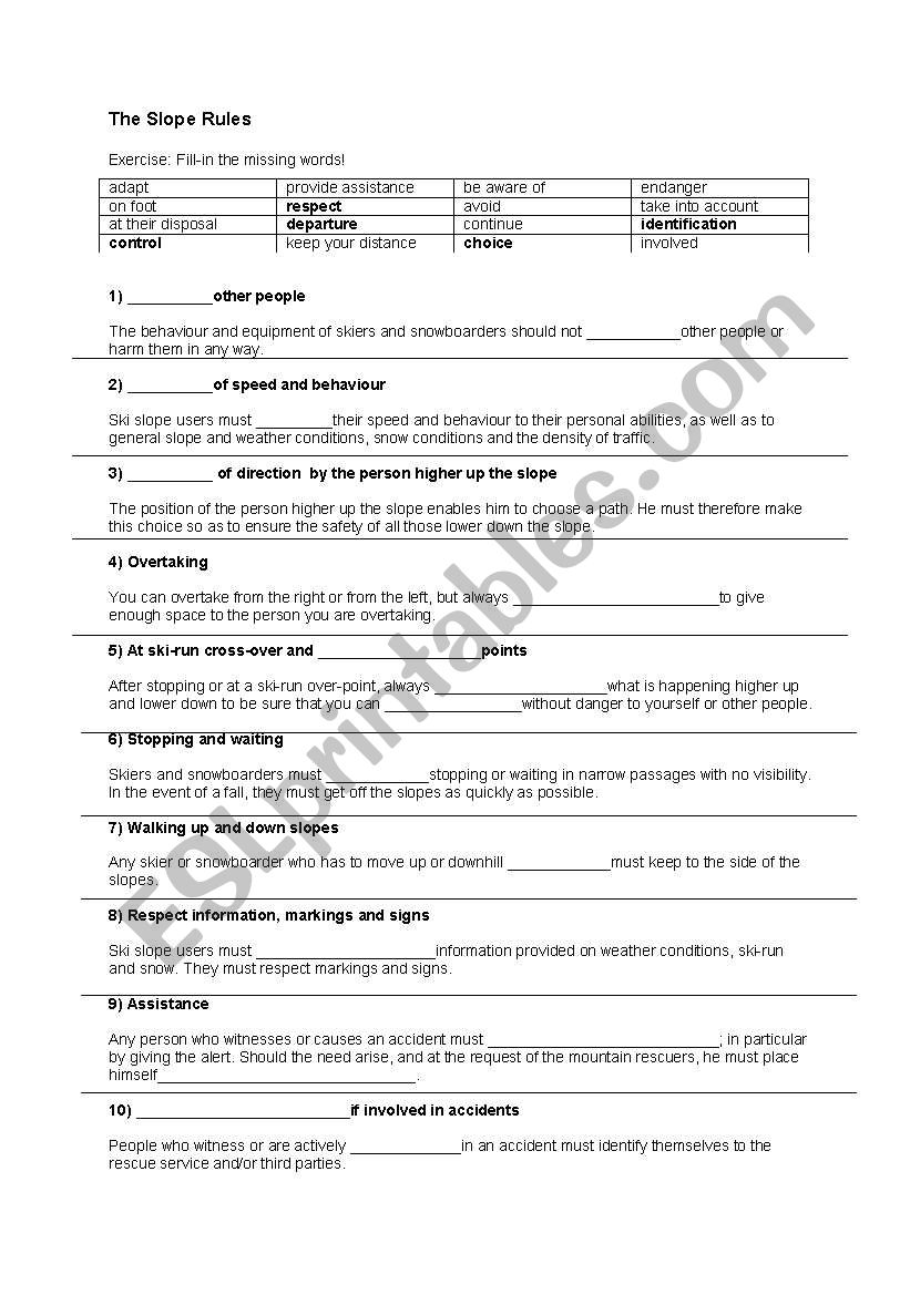 The Slope Rules worksheet