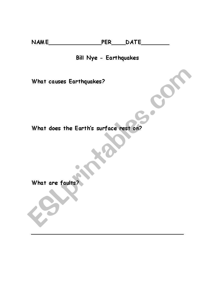 Bill Nye - Earthquakes worksheet
