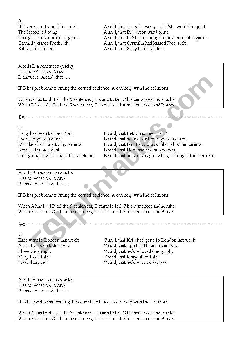 reported speech - speaking activity