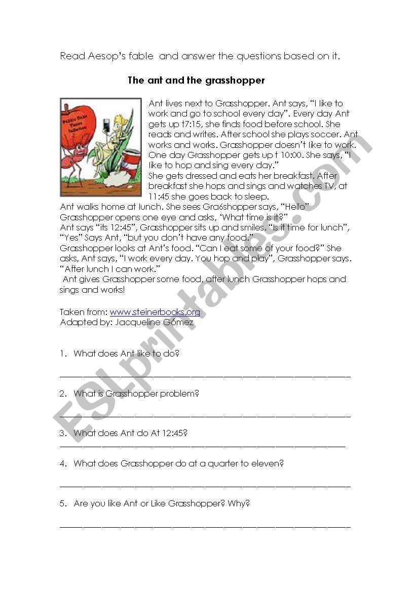 Reading Comprehension worksheet