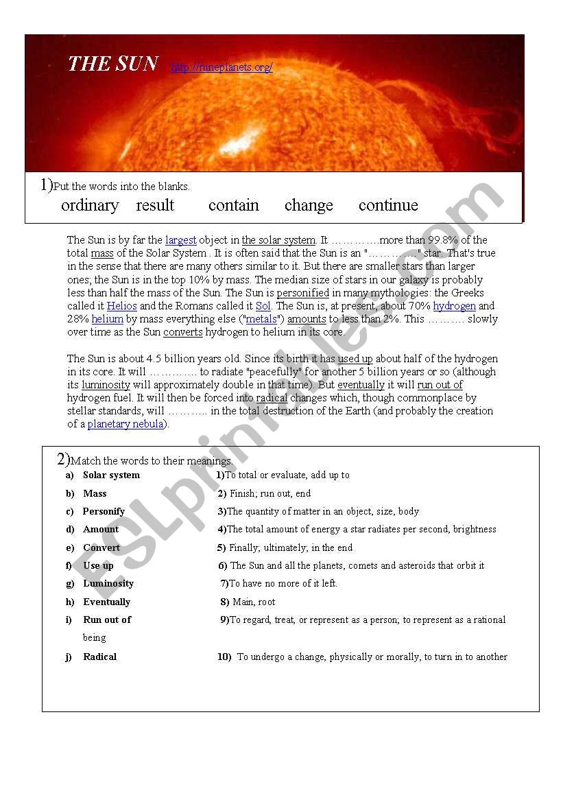 Planets reading and vocabulary