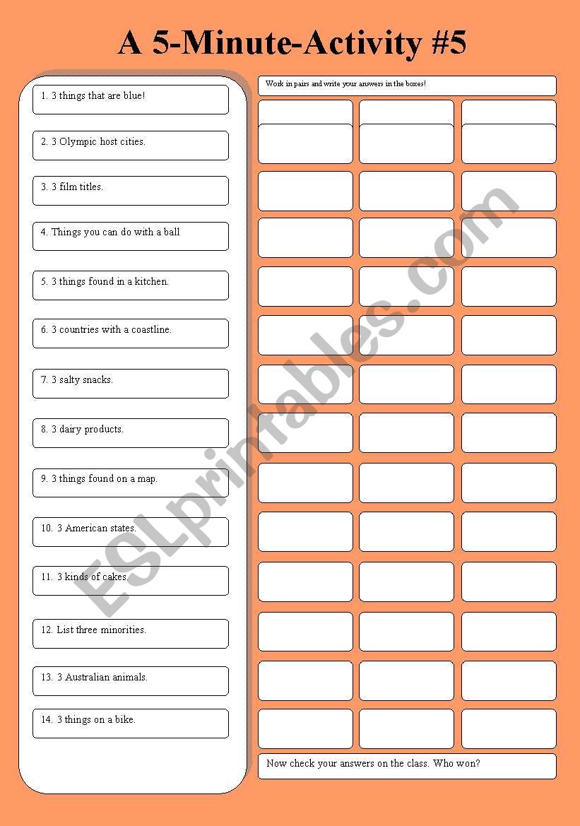 A 5-Minute-Activity #5 worksheet
