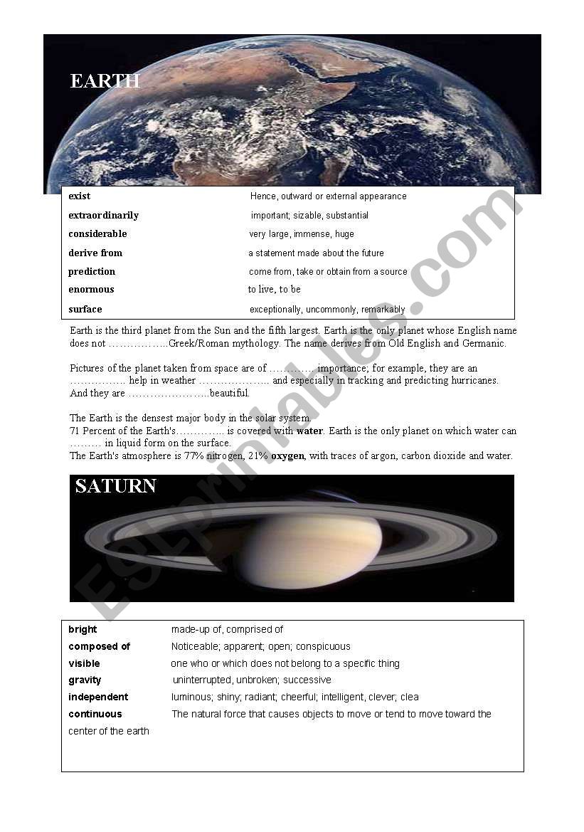 Planets reading and vocabulary 2