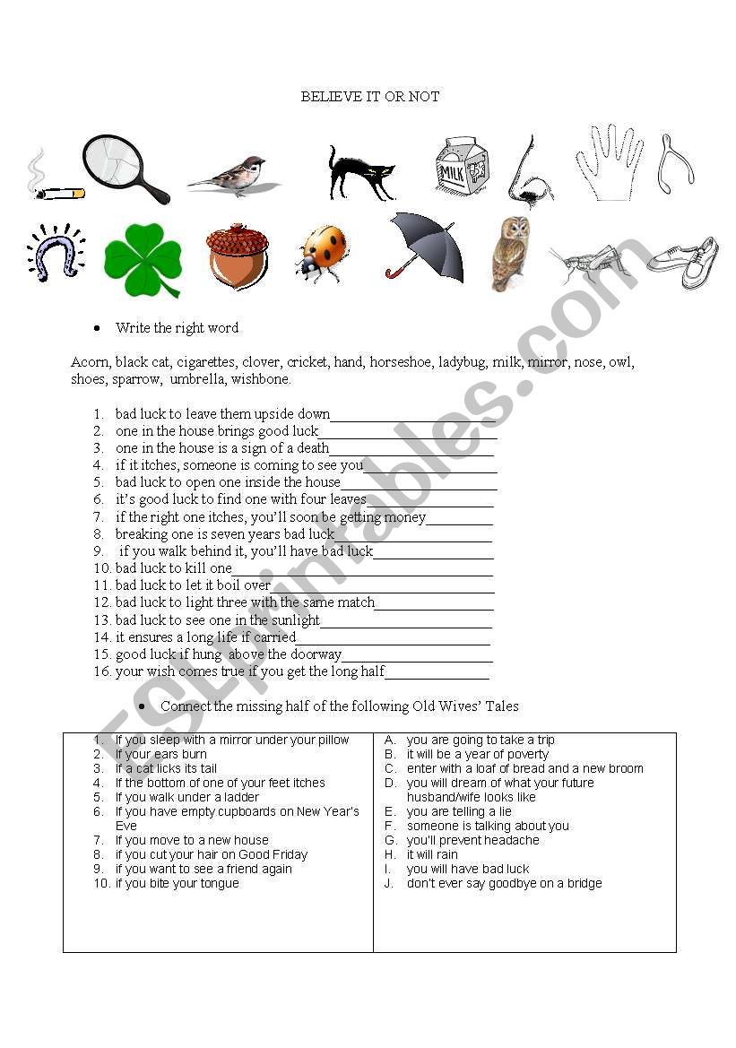 superstition worksheet