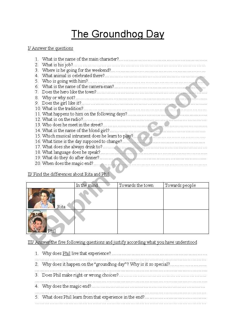 the groundhog day worksheet