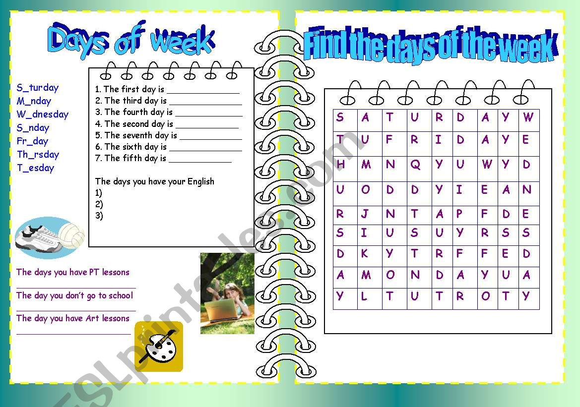 Days of week worksheet