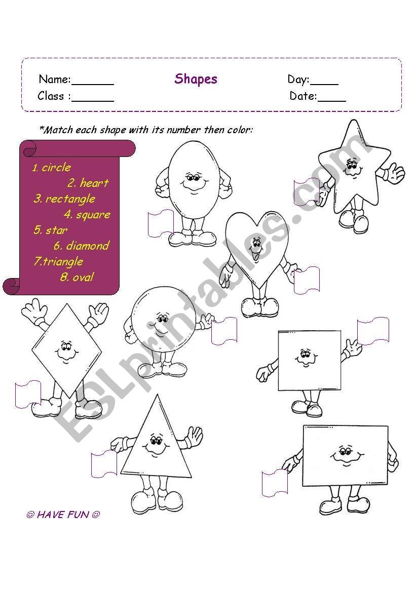 Shapes matching and coloring worksheet