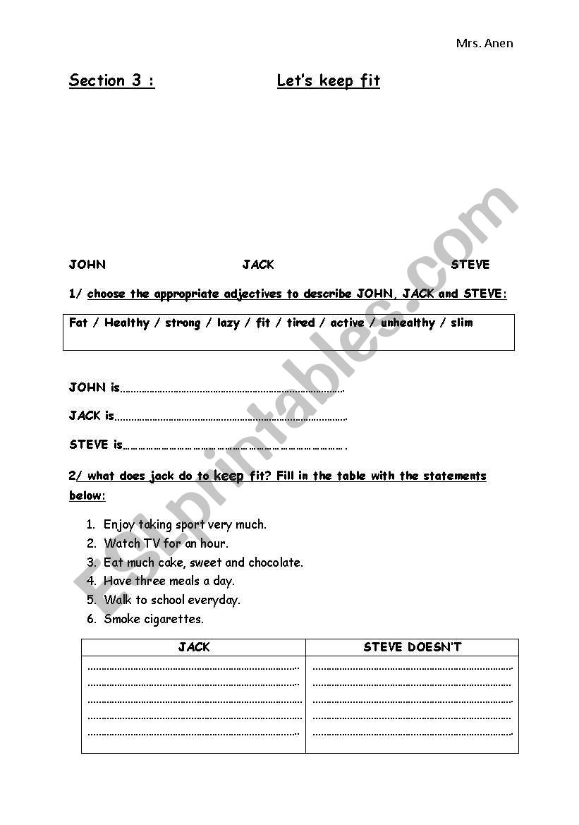 lets keep fit worksheet