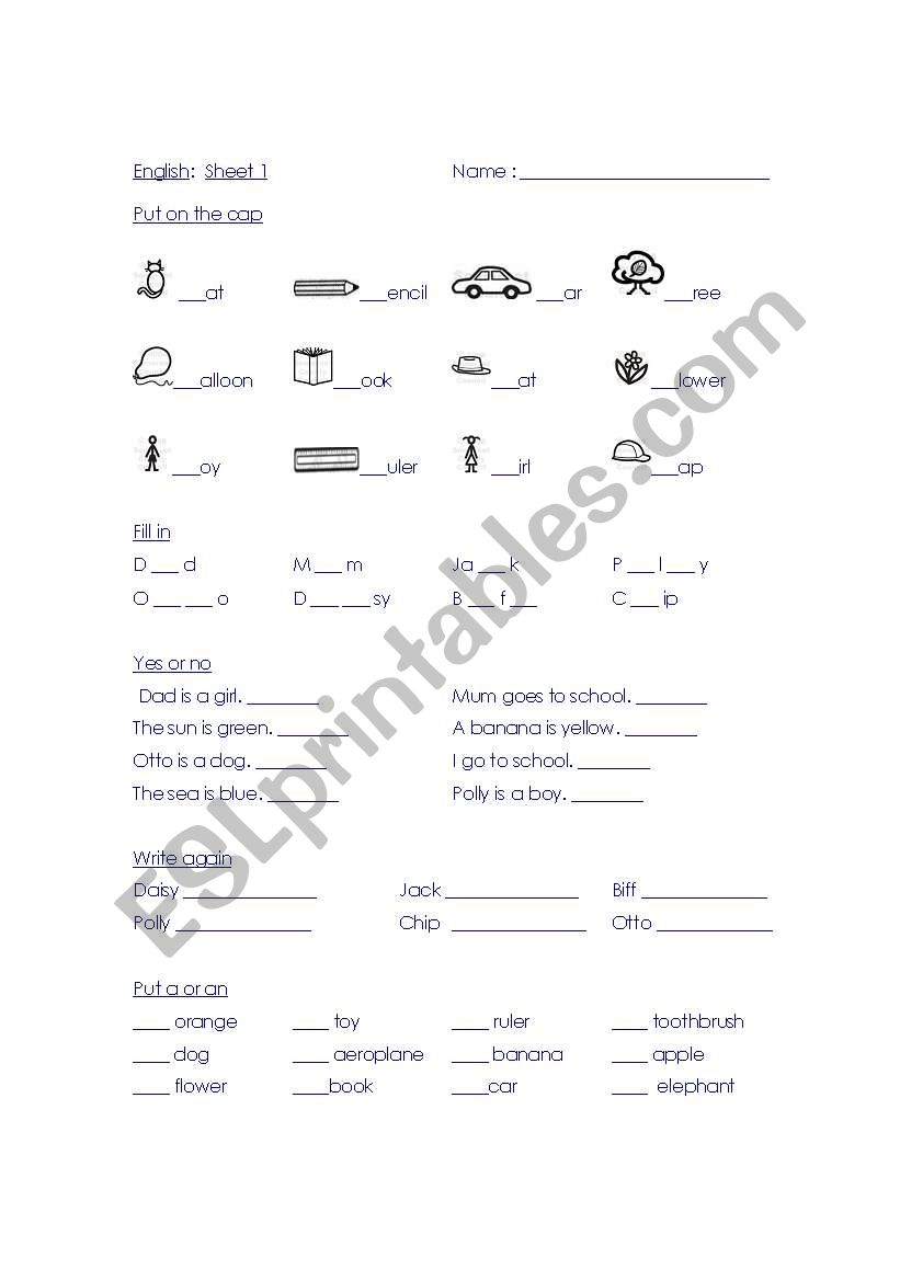 English Year 2 worksheet