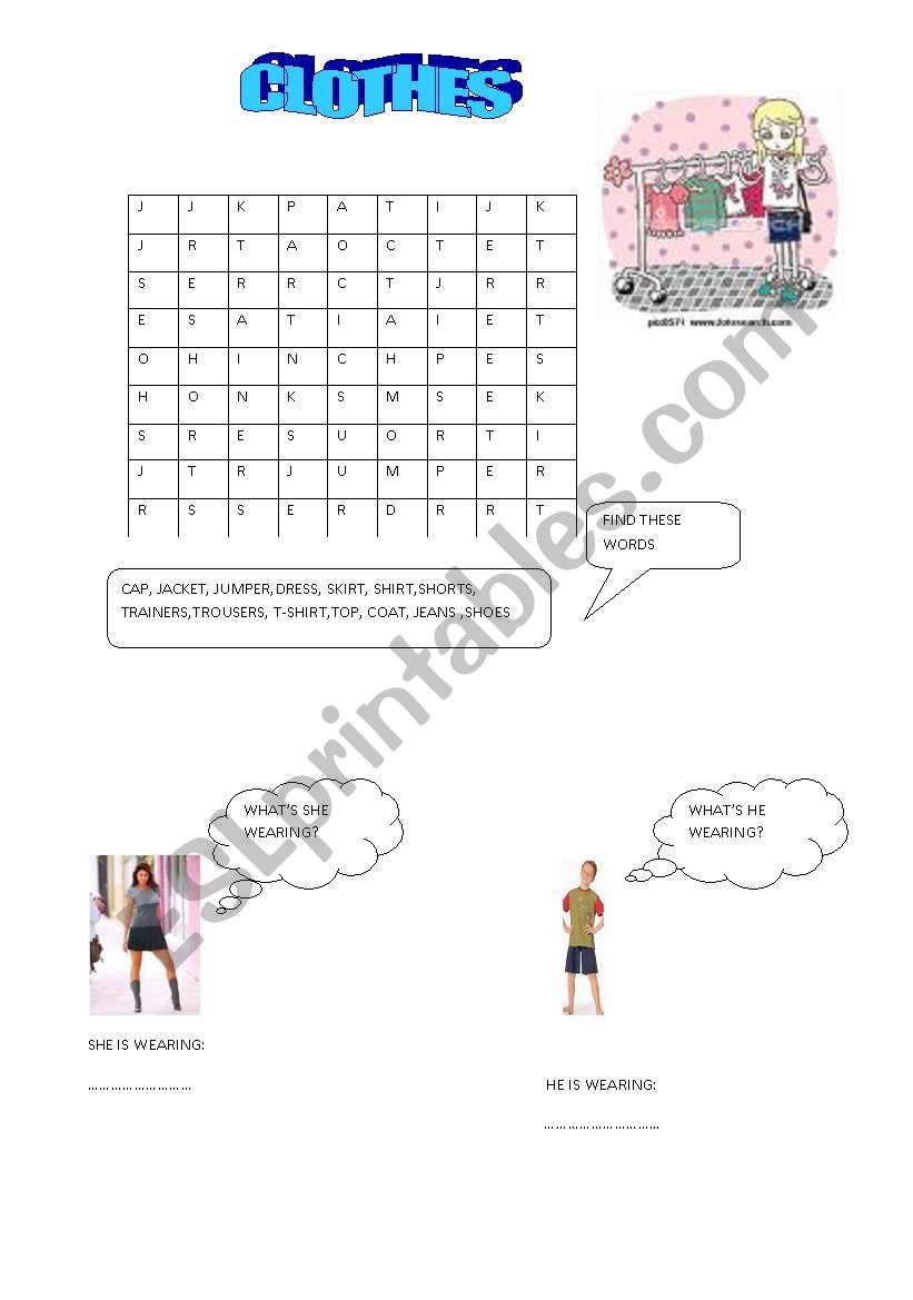 CLOTHES WORDSEARCH worksheet