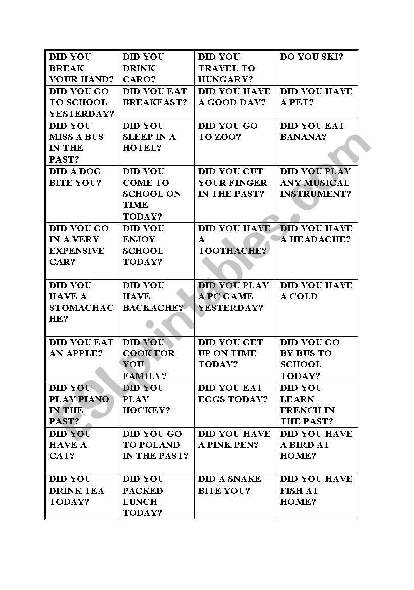 Domino past simple tense  worksheet