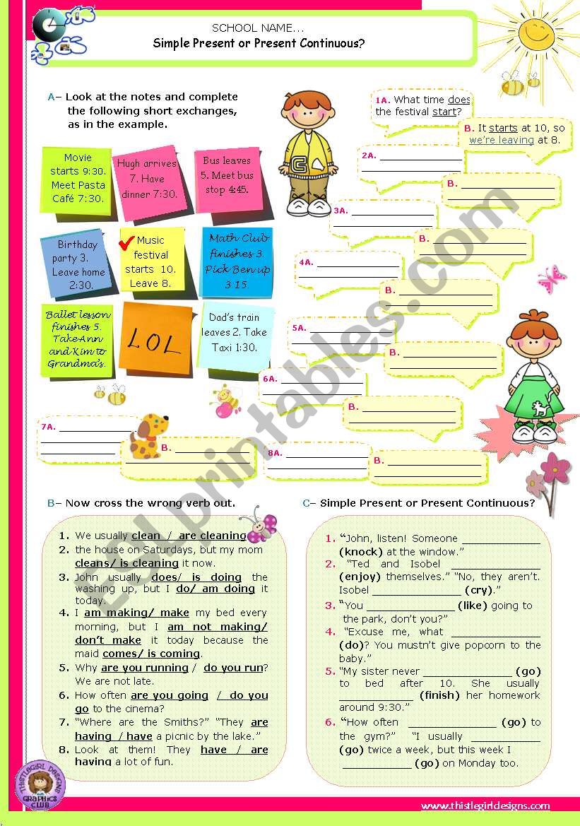 Simple Present or Present Continuous? - Speaking + Writing very short exchanges