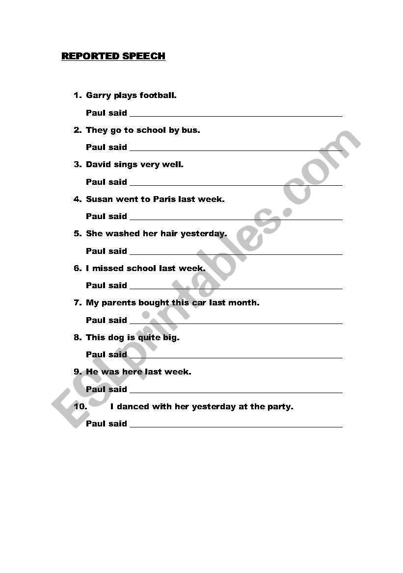 reported speech worksheet