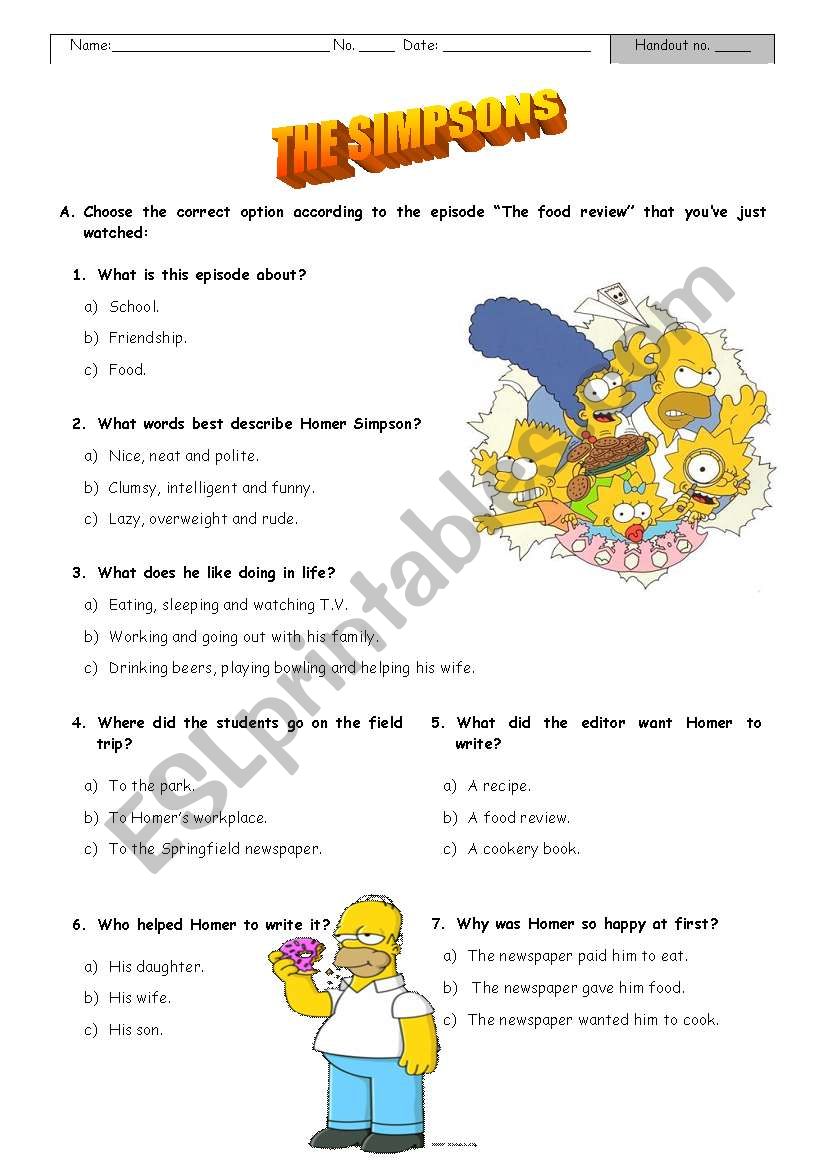 The Simpsons  worksheet