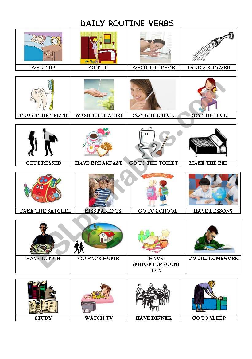 daily routine verbs esl worksheet by crisg