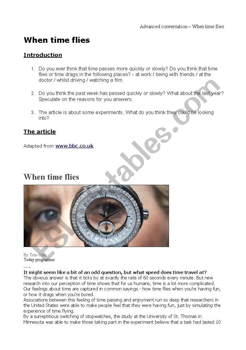 Time flies worksheet