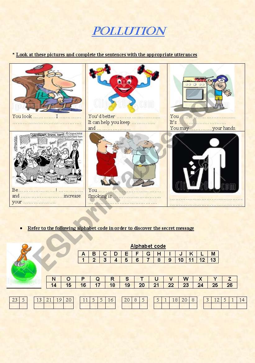 pollution worksheet