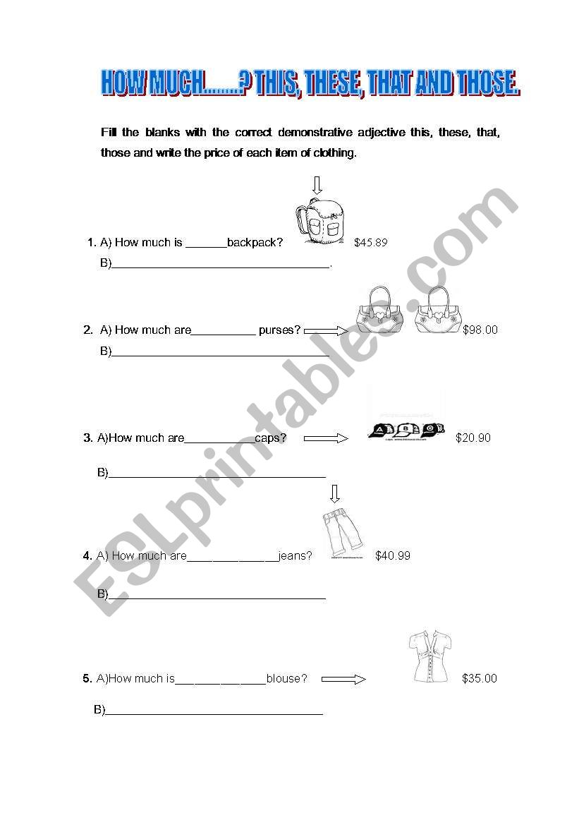 Shopping worksheet