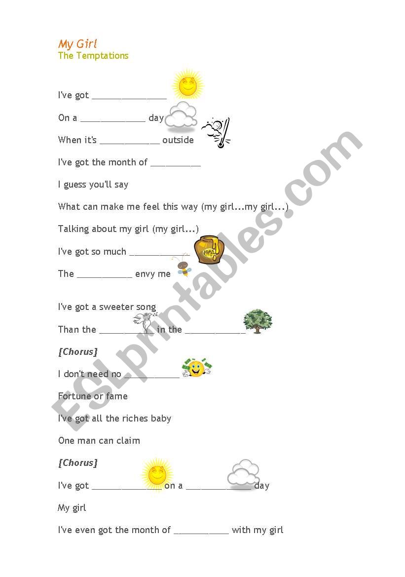 Song: My Girl worksheet