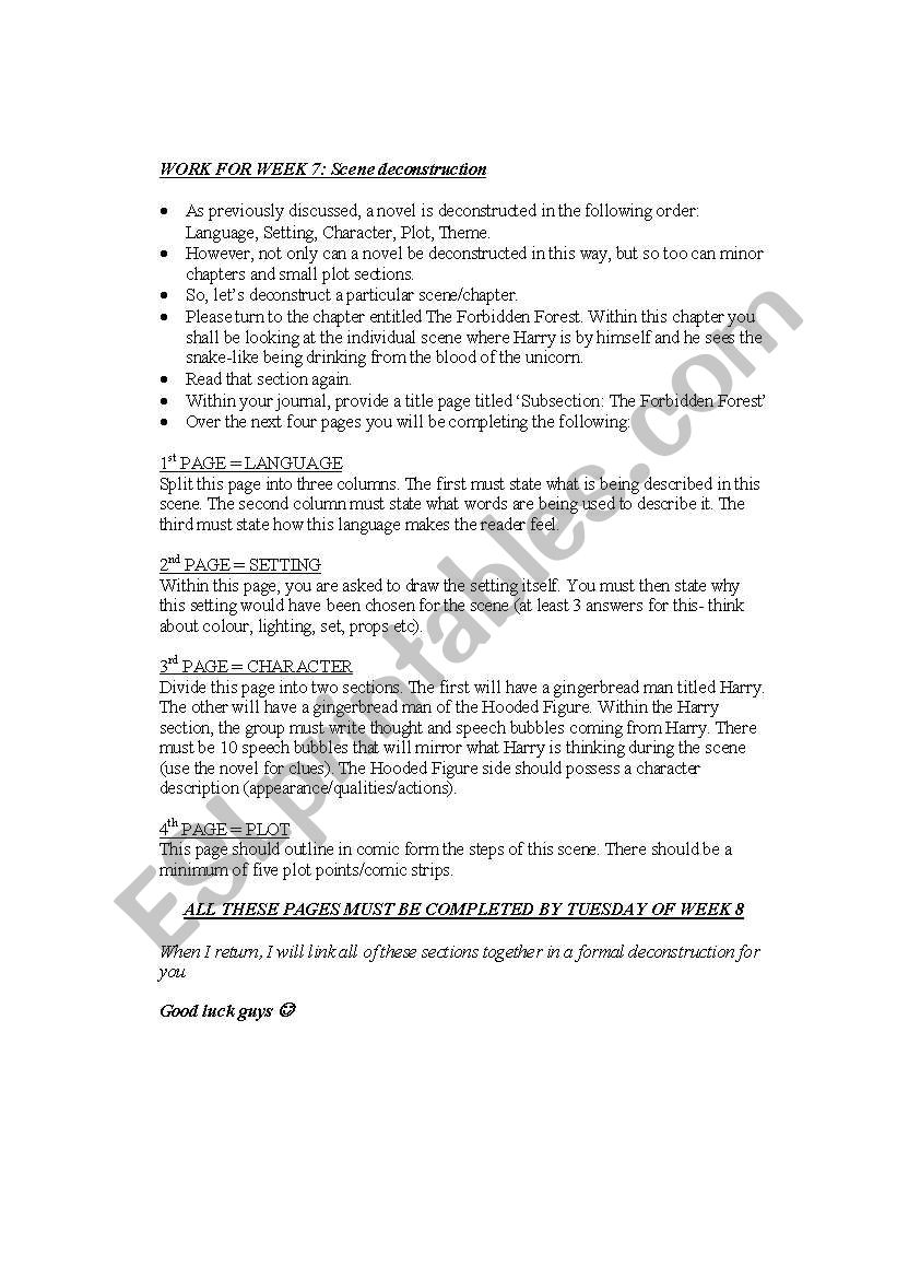 Harry Potter 1 Homework Task worksheet