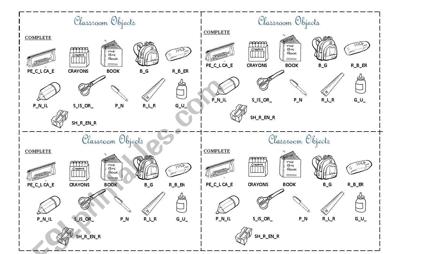 classroom objects worksheet