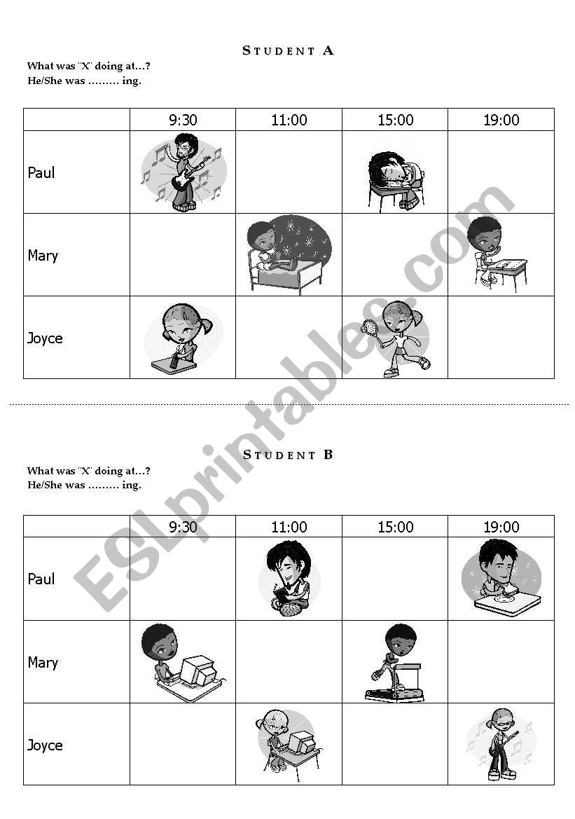 Pairwork Past Continuous worksheet