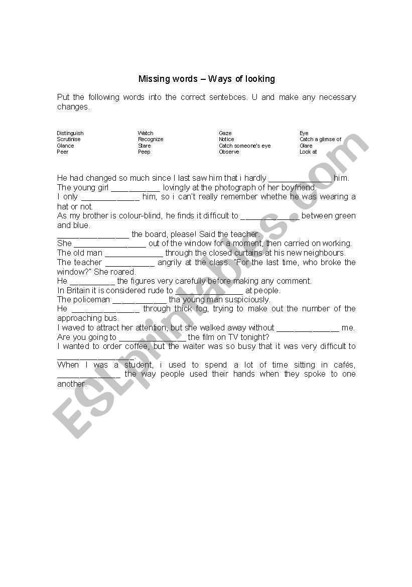 Ways of looking worksheet