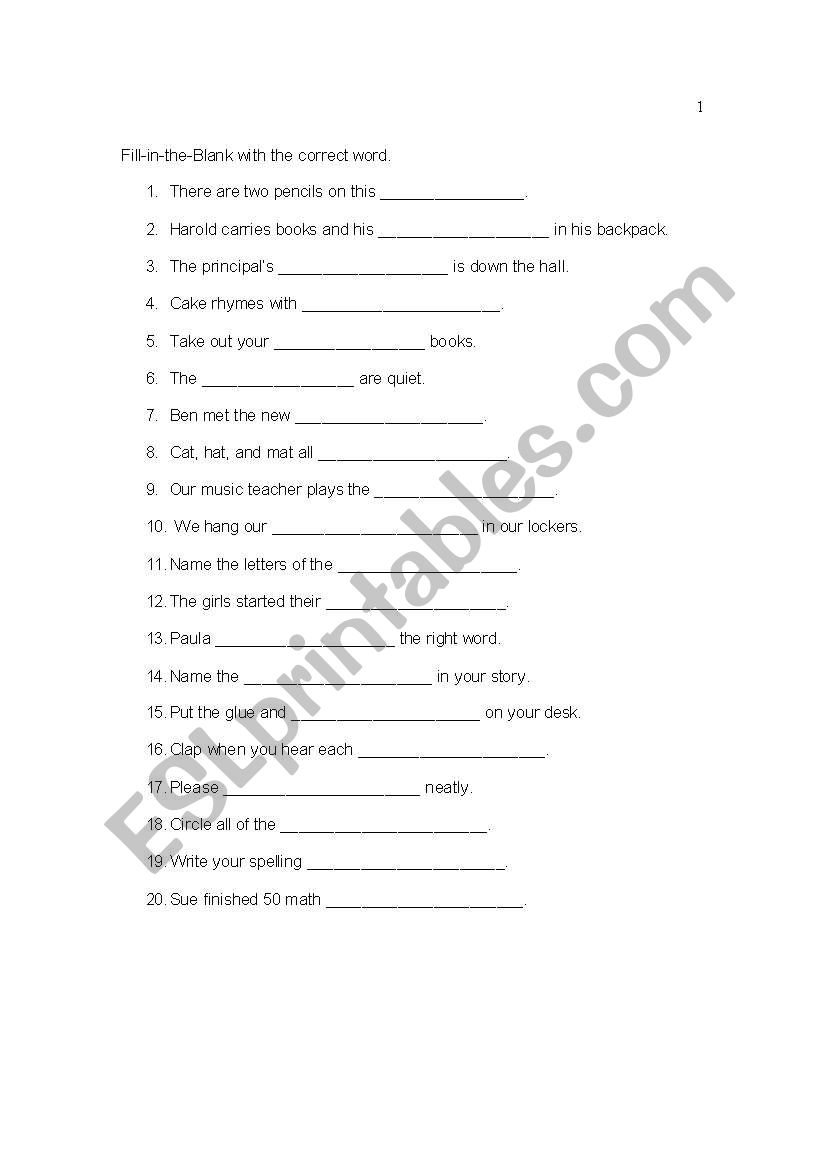 Fill-in-the-Blank worksheet