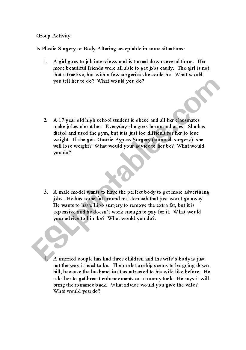 Plastic Surgery worksheet