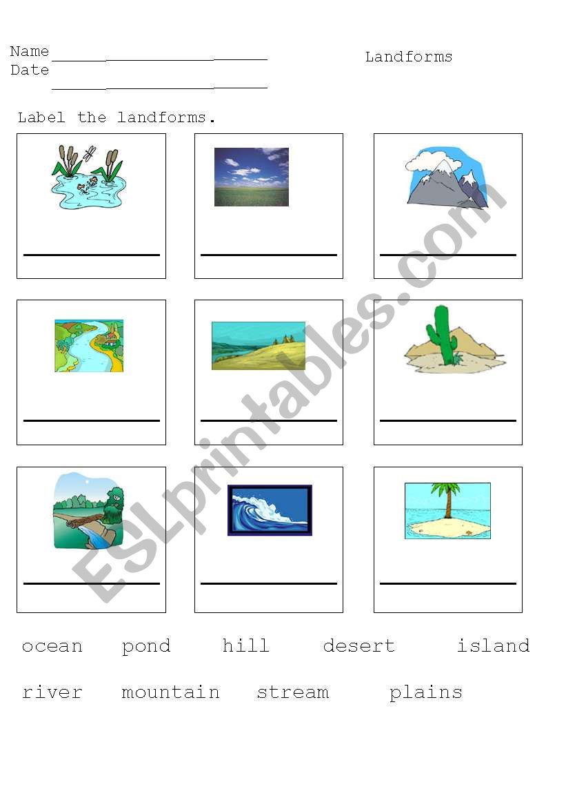 Landforms worksheet